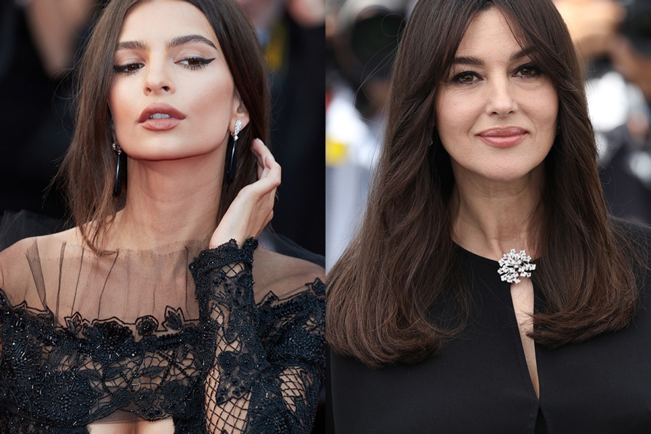 Emily Ratajkowski (left) and Monica Bellucci are separated by 27 years and several style choices.