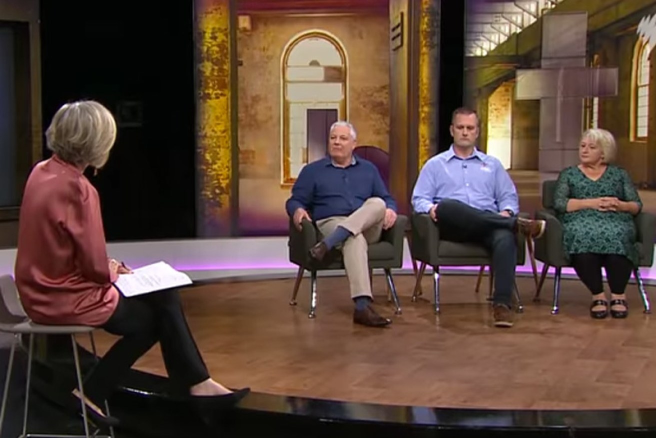 Panellists discuss mental illness at work on SBS's <i>Insight</i> with host Jenny Brockie.