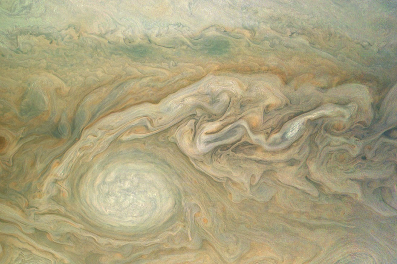 A picture of Jupiter's cloud tops captured by the Juno spacecraft.