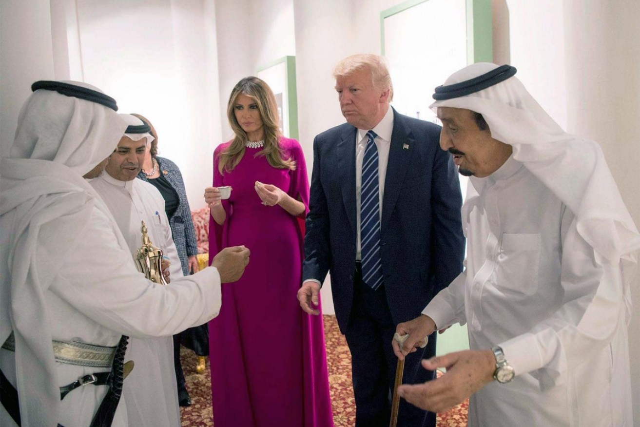 Melania ditches the headcovering in Saudi Arabia.