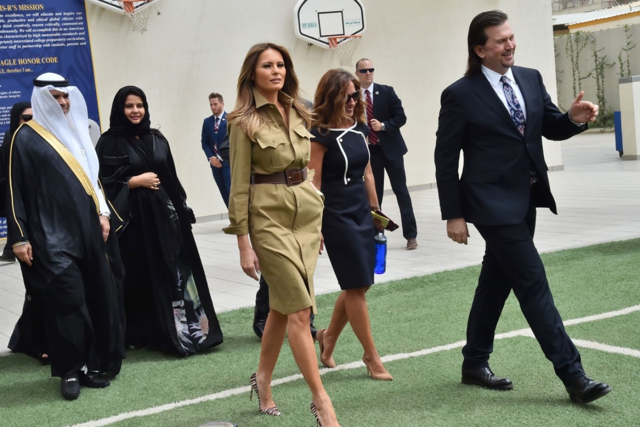 Melania Trump's knee-length khaki shirt dressed pushed the boundaries in the ultra-conservative kingdom.