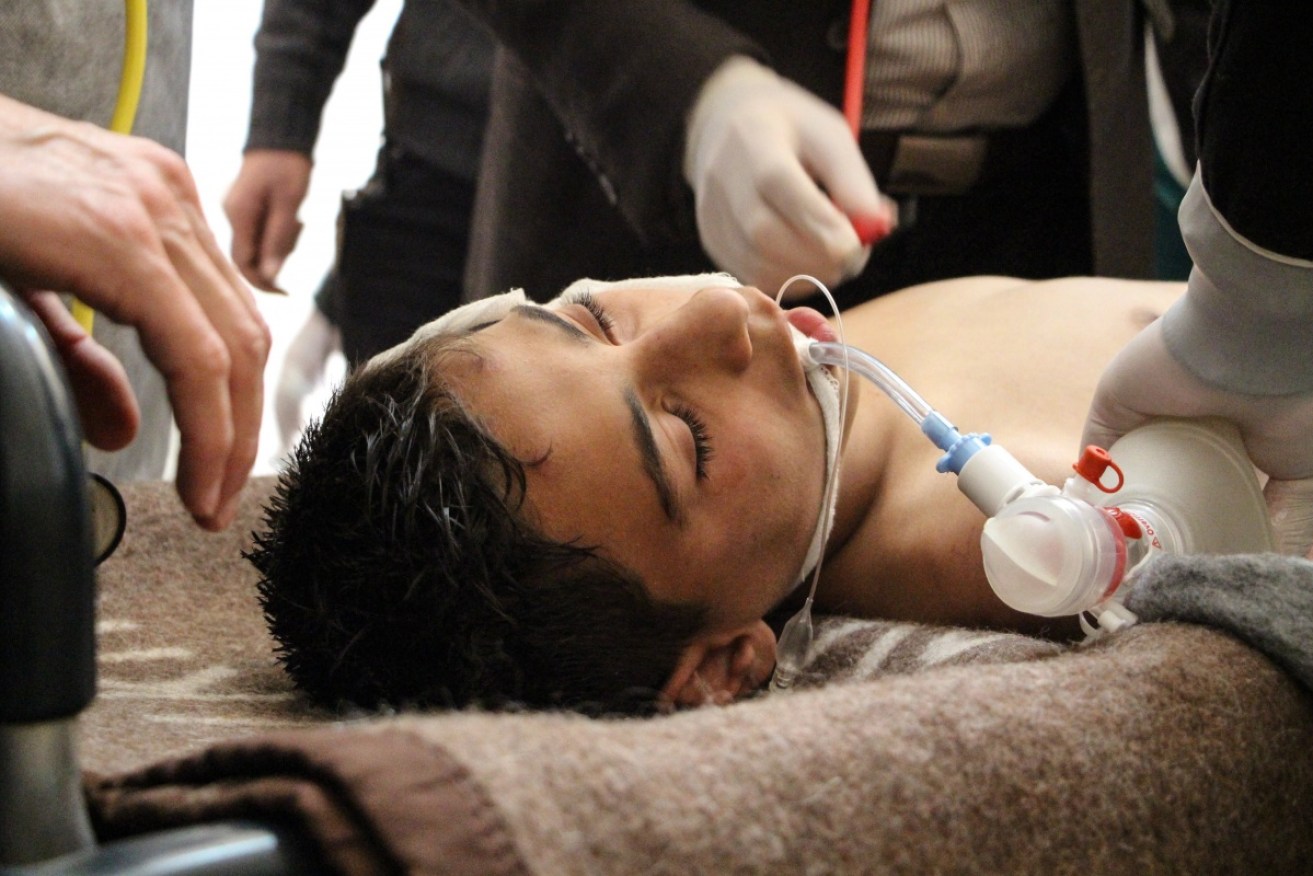 A Syrian victim receives treatment after a chemical attack at a field hospital in Saraqib, Idlib province, northern Syria in April 2017.