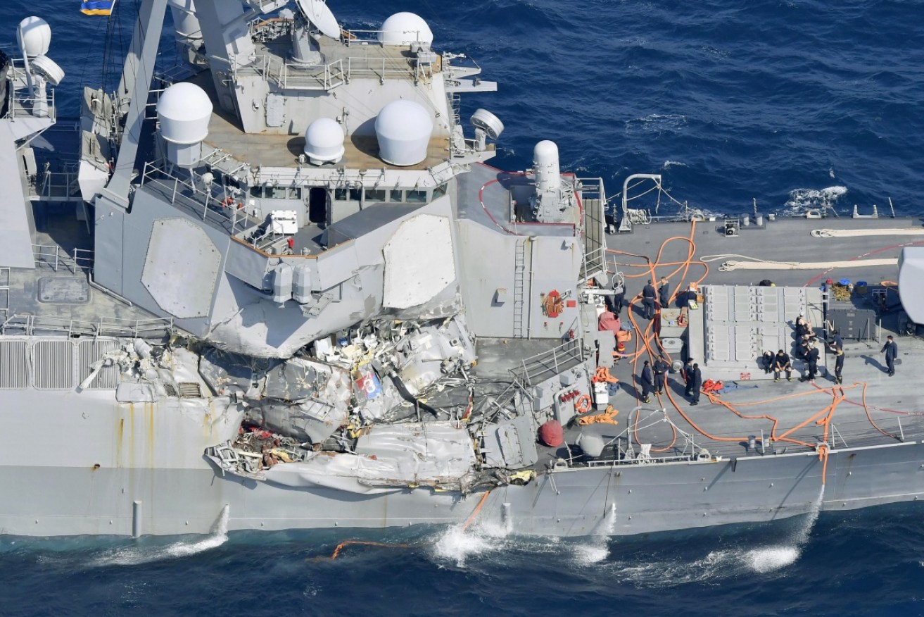 The USS Fitzgerald is reportedly taking on water as fears mount for seven crew. Photo: AAP