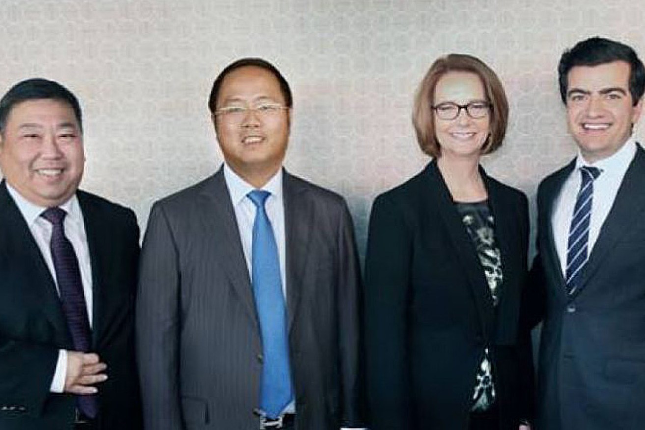 A file photo of Huang Xiangmo (second from left) with Ernest Wong, former prime minister Julia Gillard and former ALP senator Sam Dastyari. 