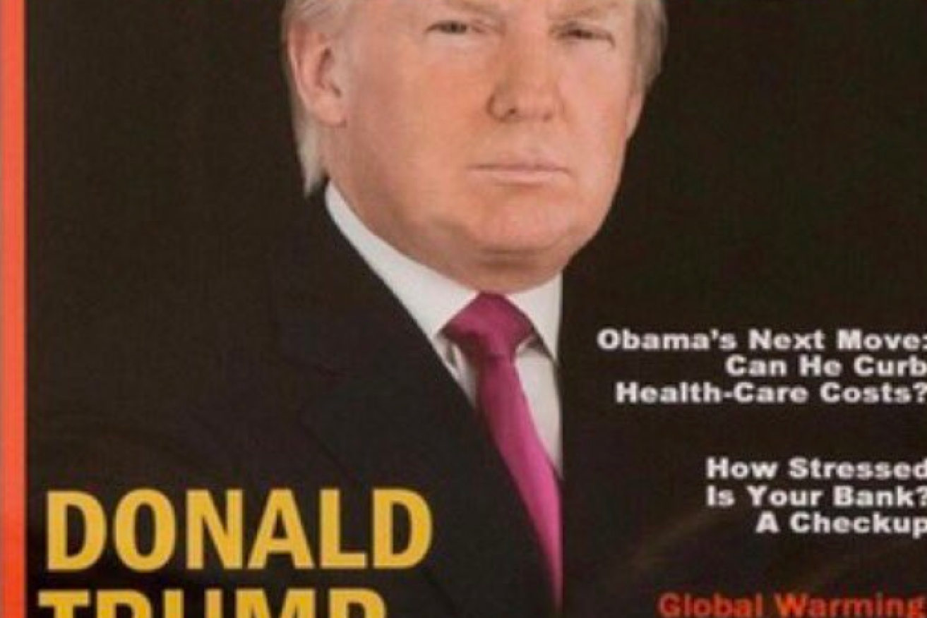 A fake framed Time magazine cover of President Donald Trump was spotted in one of his golf club's