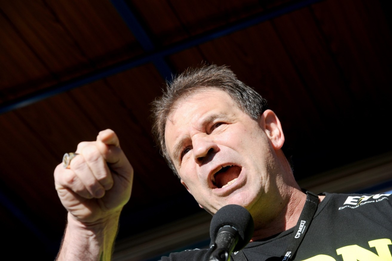 John Setka speaking at Tuesday's rally where he threatened ABCC inspectors. Photo: AAP