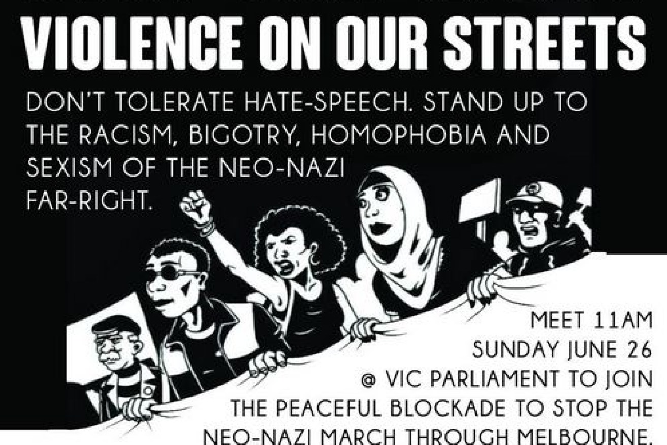 A flyer invites supporters to confront the far-right rally.
