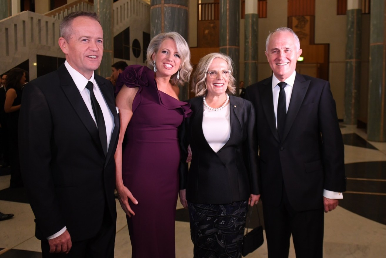 Opposition leader Bill Shorten and his wife Chloe (left) double date with Malcolm and Lucy Turnbull (right).