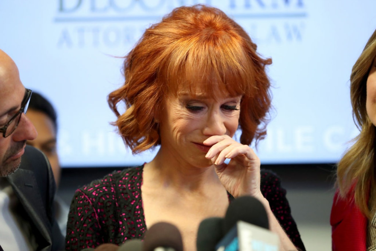 Kathy Griffin breaks down at the press conference.