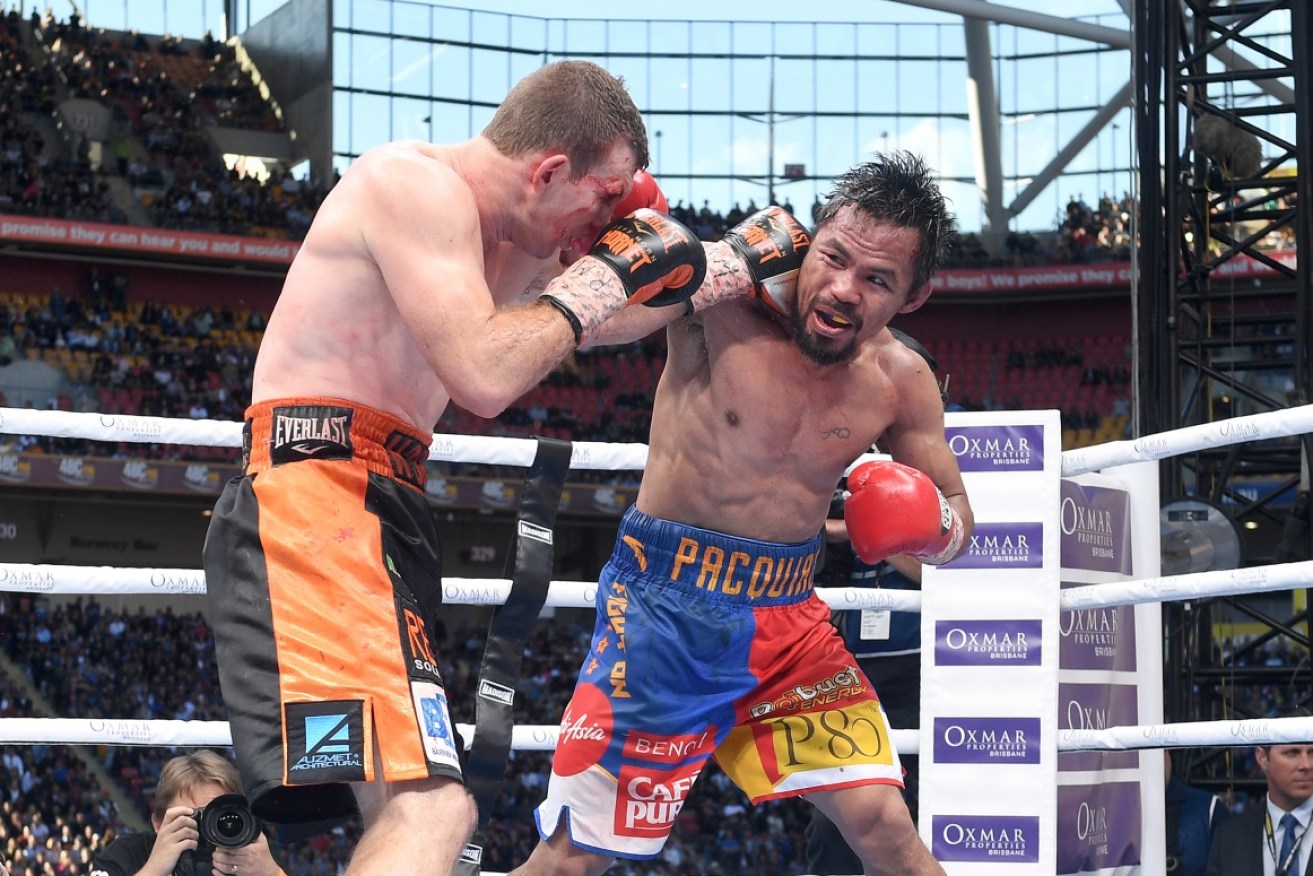 Manny Pacquiao in his 2017 losing title fight against Australia's Jeff Horn. 
