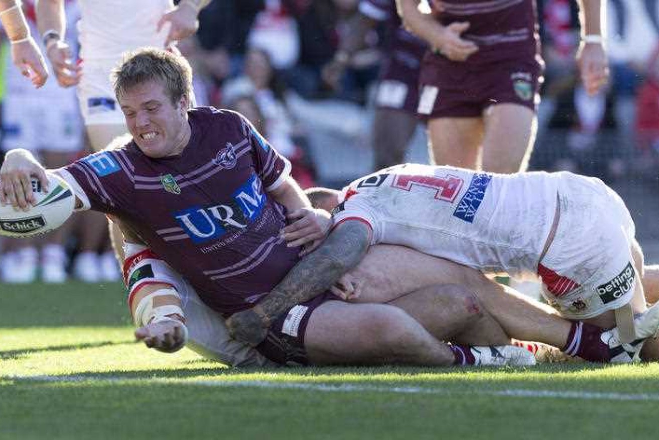Jake Trbojevic scores against the Dragons but it was a horror performance from the Sea Eagles.