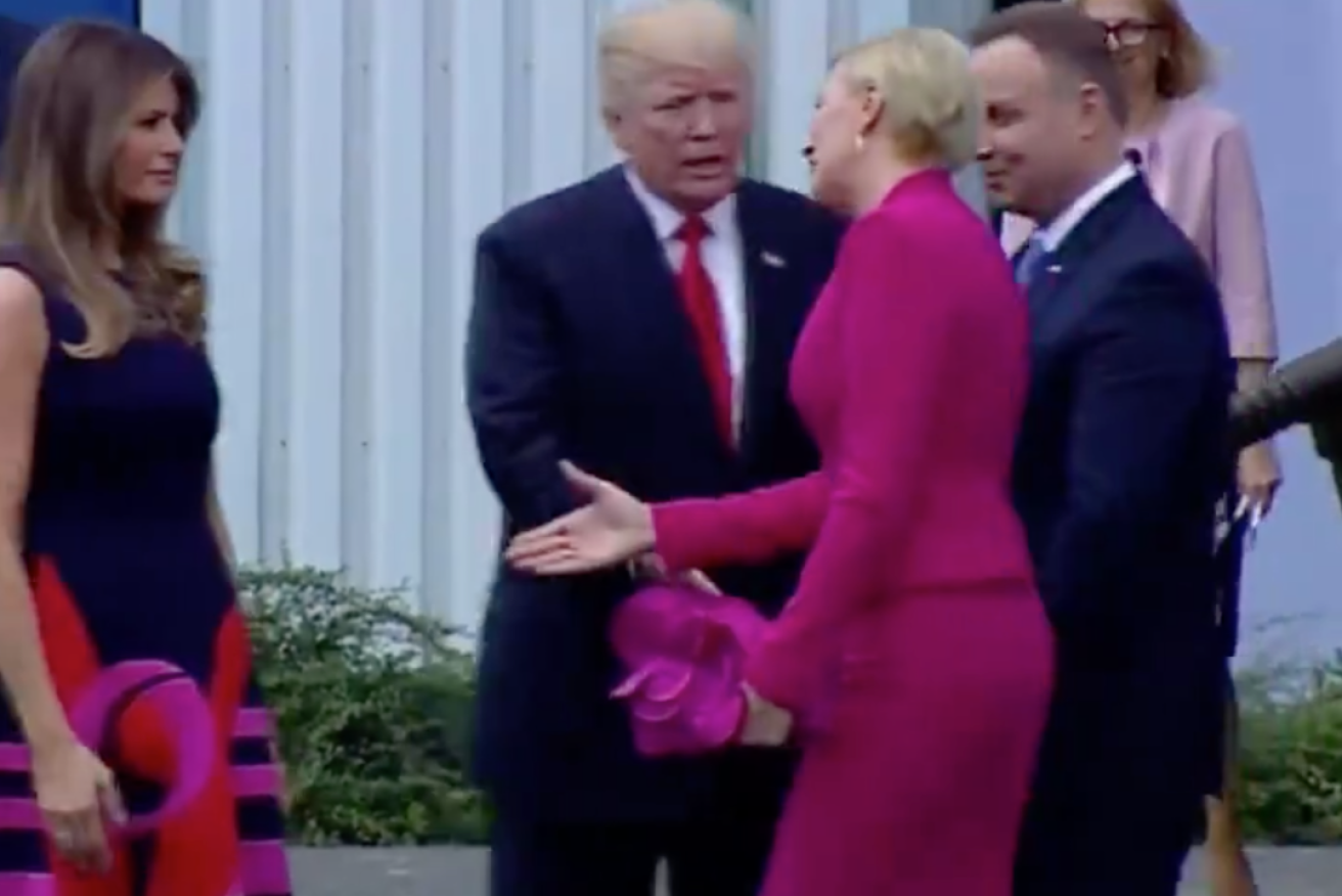 Did the wife of the Polish president just reject US President Donald Trump's handshake?