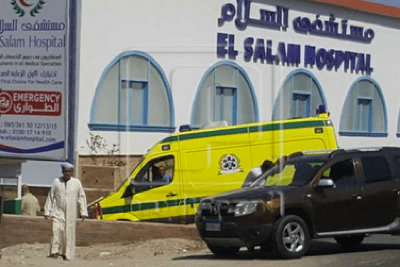 Injured tourists were rushed to hospital after a man reportedly stabbed the beachgoers at two resorts in Hurghada. Photo: Twitter
