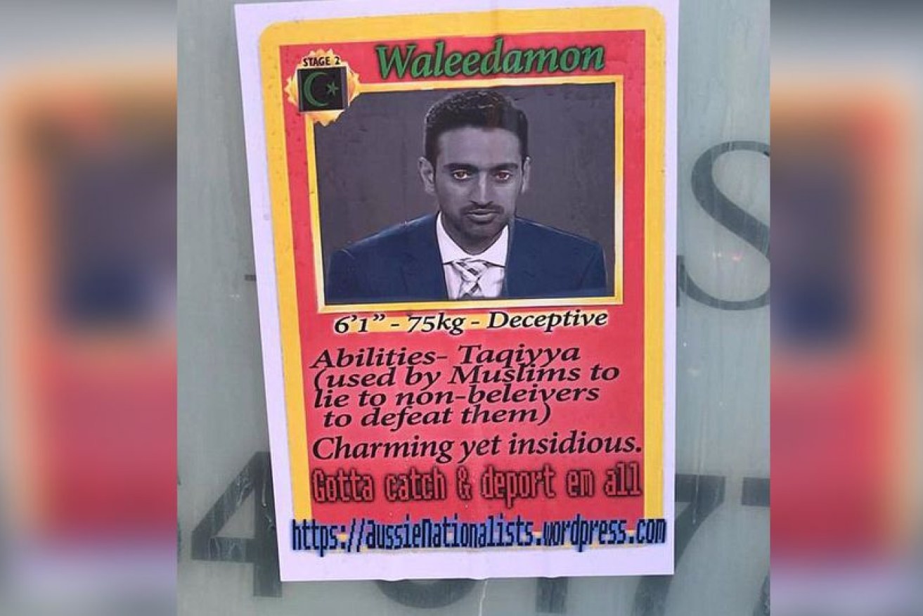 Racist posters of Waleed Aly, Yassmin Abdel-Magied, Asians and the Apex gang have appeared in Sydney.