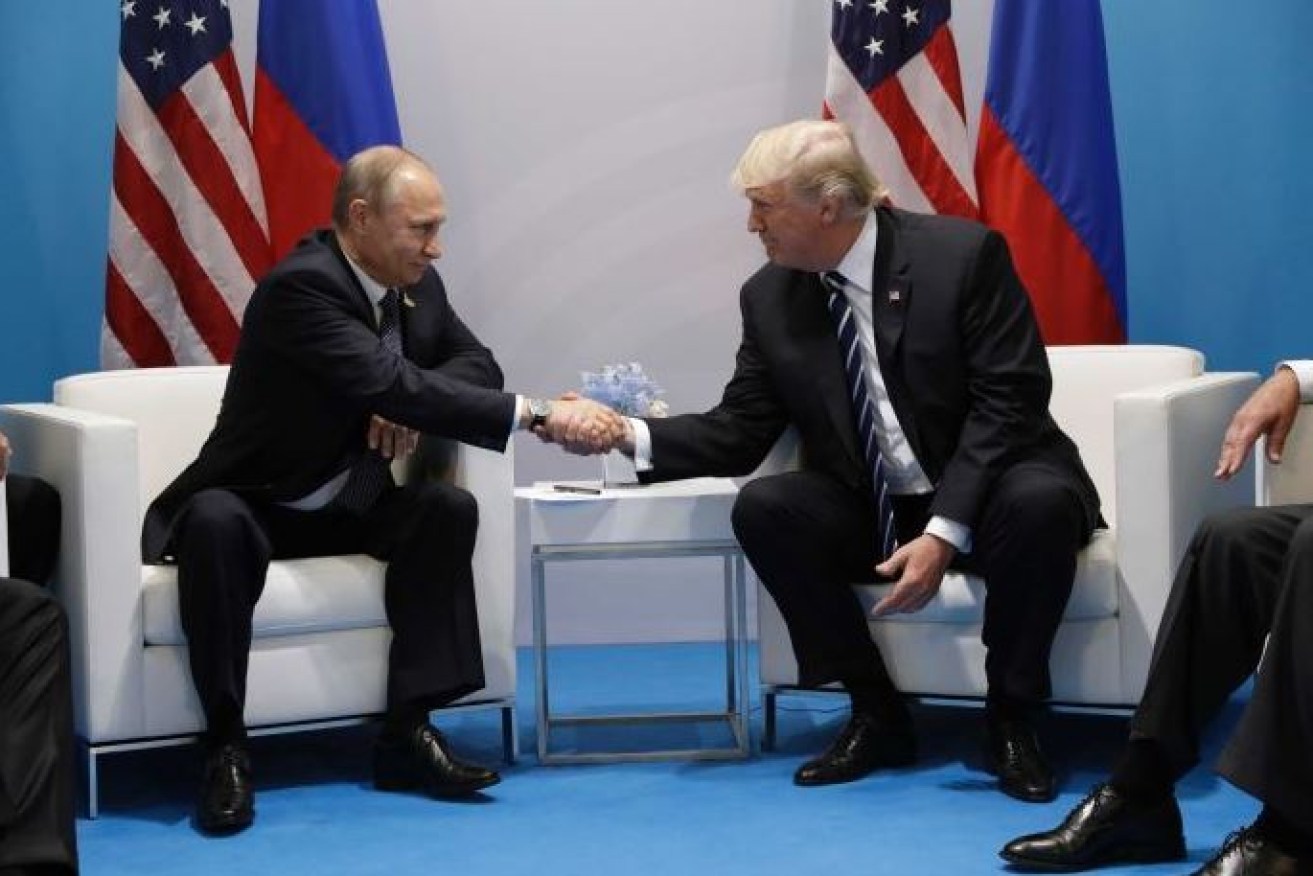 Russia's Vladimir Putin press the flesh with President Donald Trump in Hamburg.