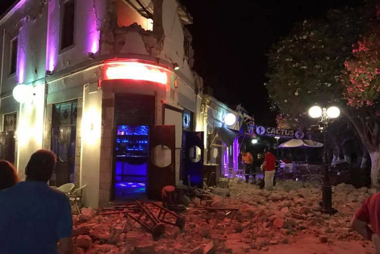 The Greek island of Kos felt the brunt of the earthquake as one third of the island is without power amid damaged buildings and extensive flooding. Photo: Twitter