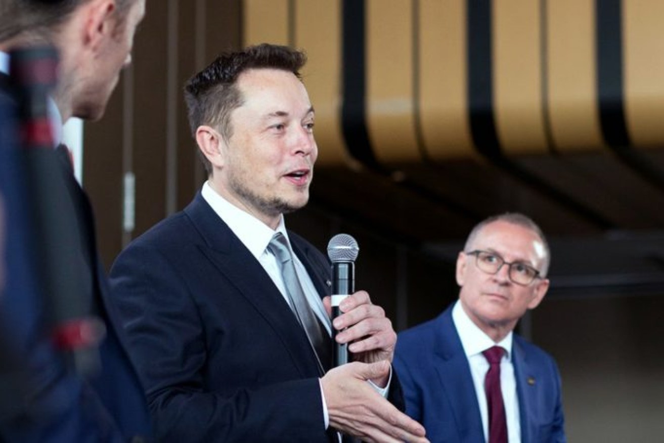 Tesla CEO and co-founder Elon Musk, with South Australian premier Jay Weatherill.