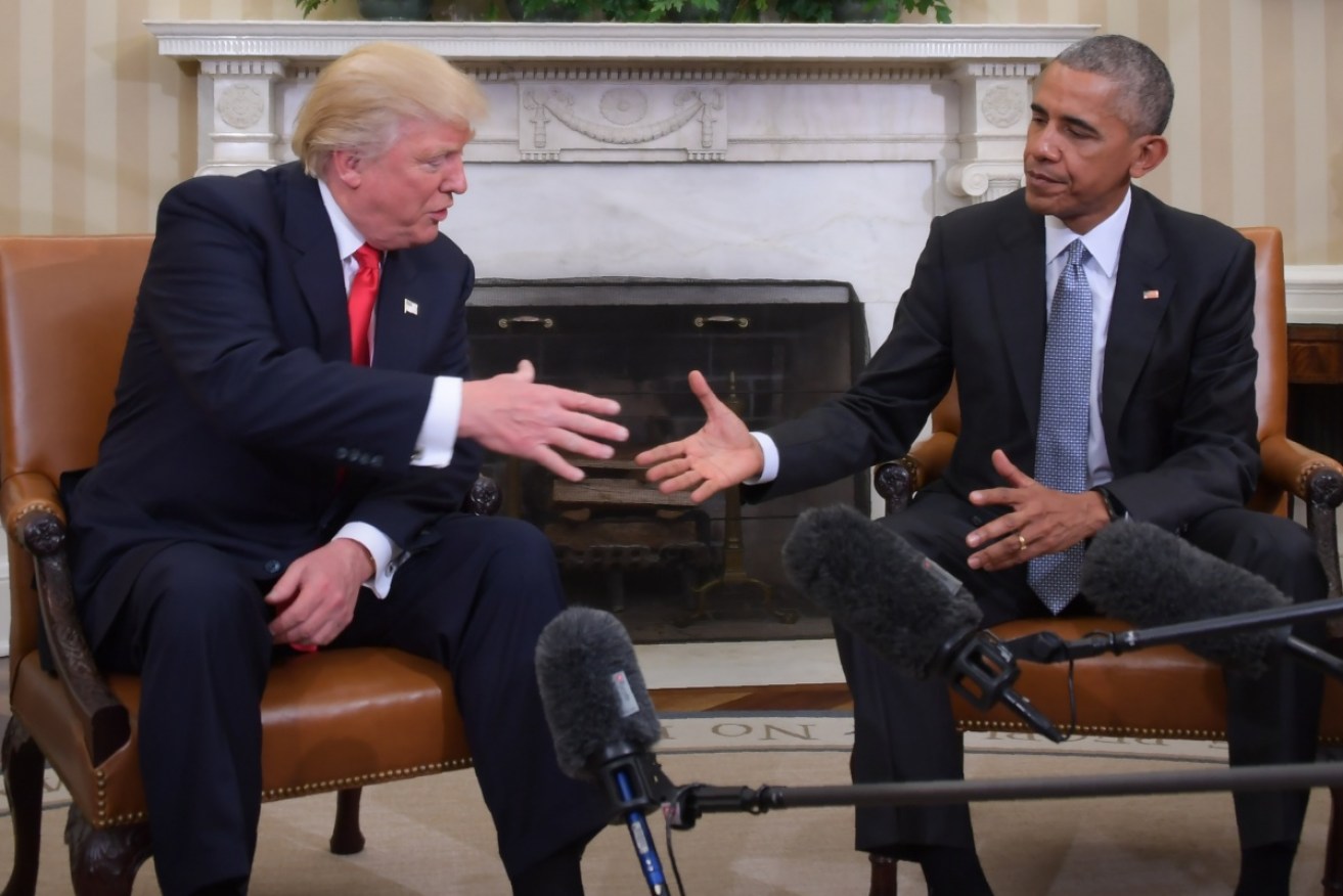 Donald Trump and Barack Obama made nice for the cameras in 2017. Now the gloves are off.