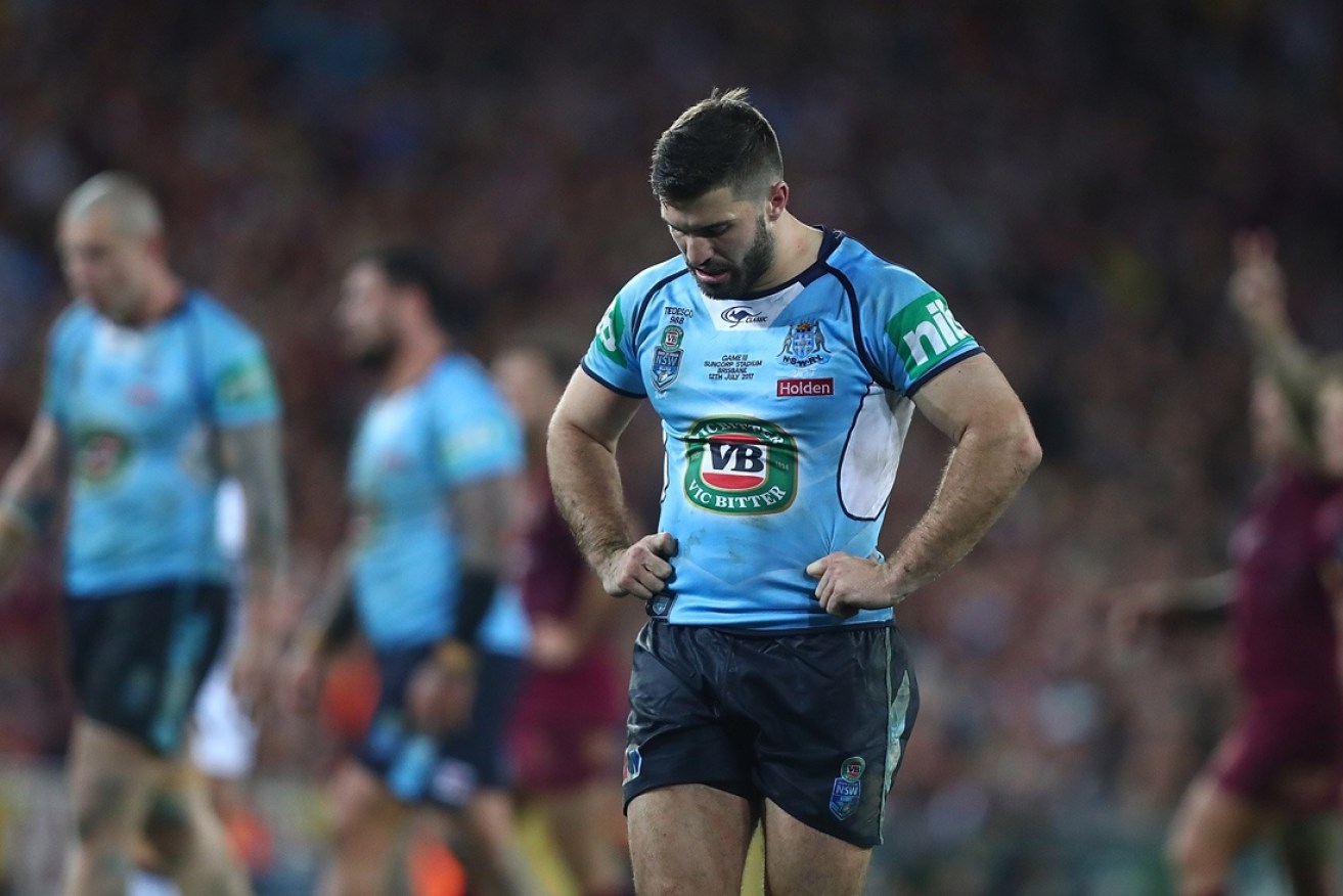 James Tedesco looks dejected after New South Wales concede a try.