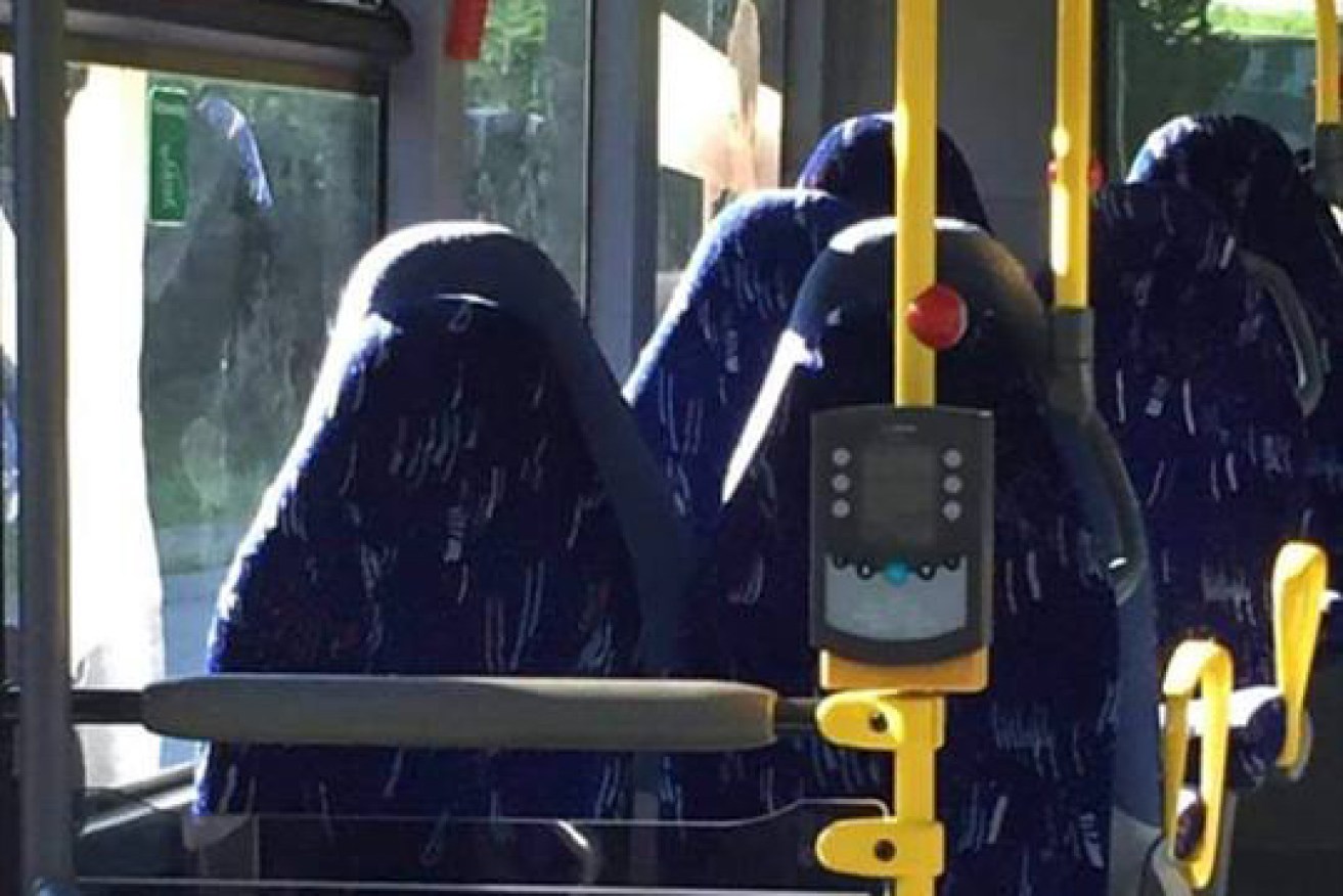 These bus seats caused an online outcry when they were mistaken for a group of burqa wearing women.