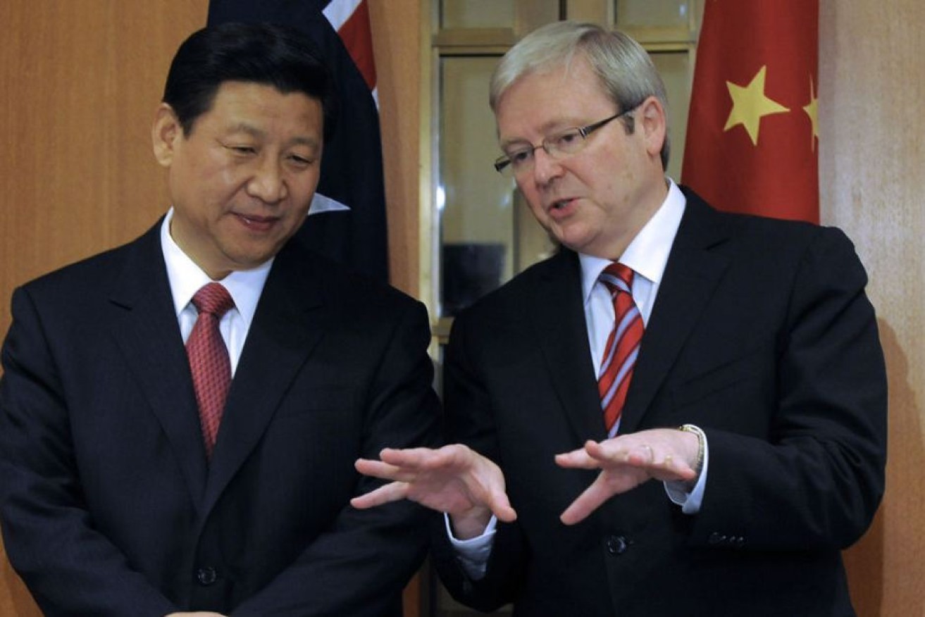 Then-prime minister Kevin Rudd with Xi Jinping in Canberra in 2010.