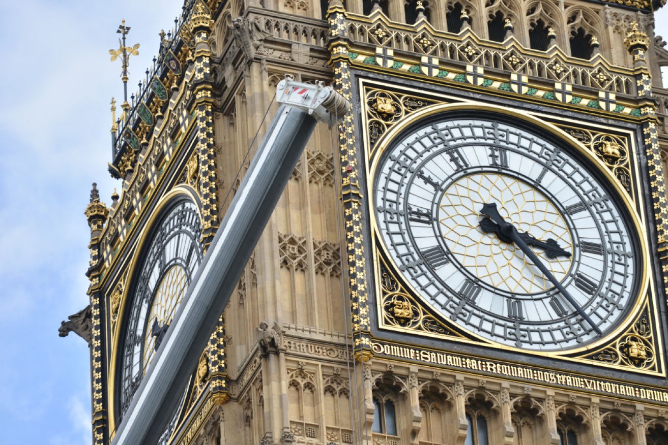 Scaffolding being erected at the Elizabeth Tower as a repair operation begins to the tower and Big Ben.