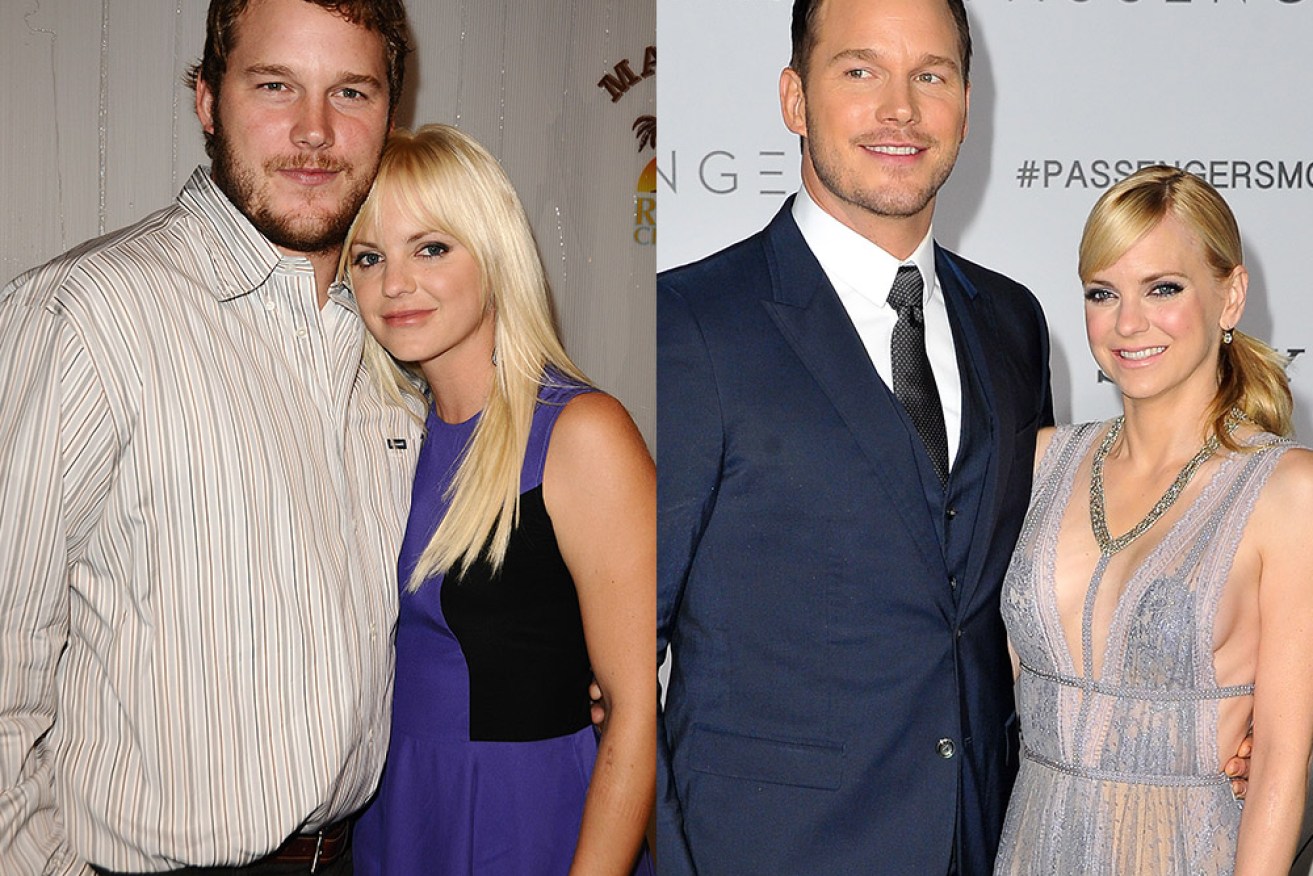 Chris Pratt and wife Anna Faris in 2009 (left) and at the end of 2016 (right).