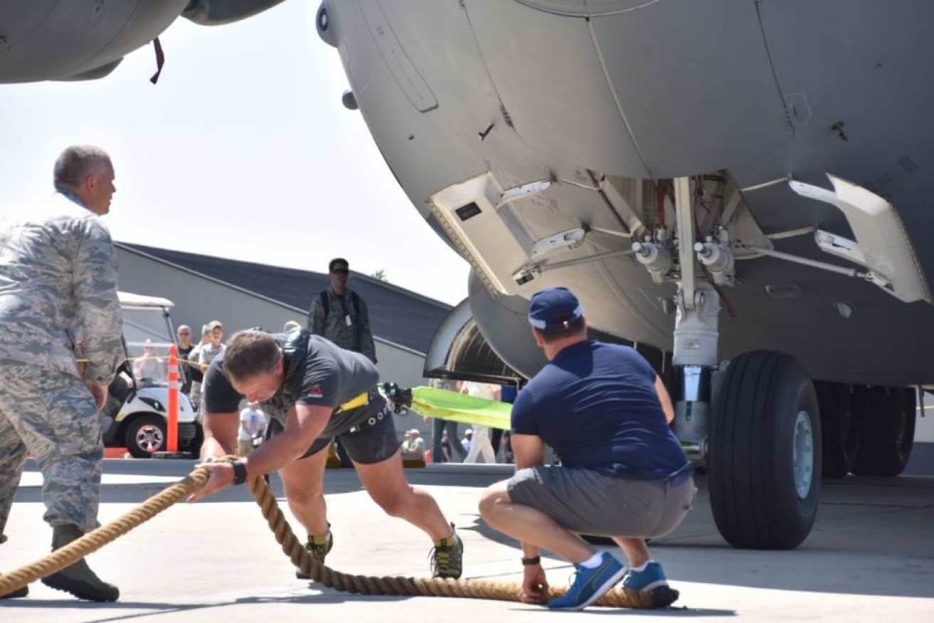 Grant Edwards successfully completes a world record attempt at pulling a C-17 aircraft.