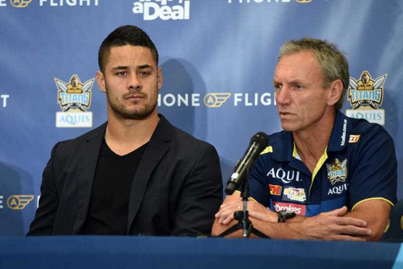 Jarryd Hayne and Titans coach Neil Henry last year after the code-hopper signed a two-year deal.