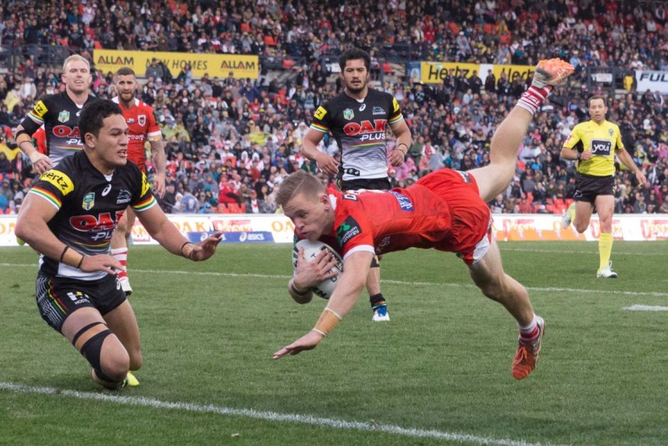 Matthew Dufty scored one of the Dragons' three tries as they grabbed a vital 16-14 win over Penrith.