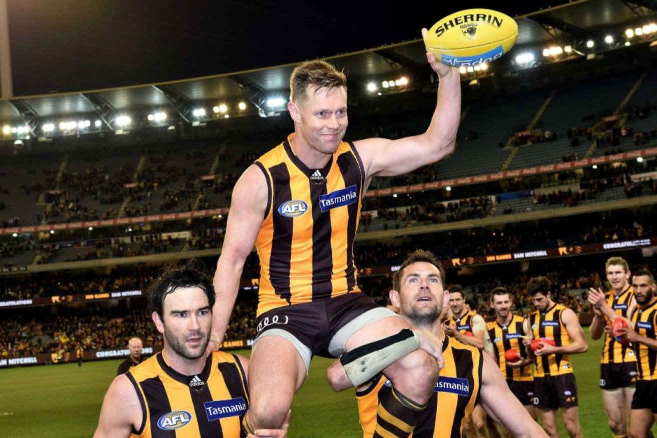 Sam Mitchell played his 300th AFL game during the 2016 season — his last with the Hawks.