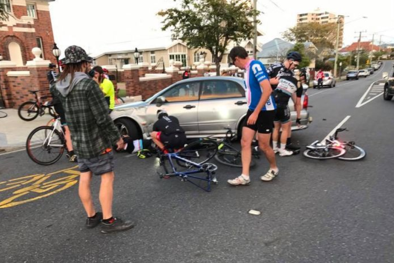 Paramedics say several cyclists aged between 45 and 55 were treated for broken bones and concussion. Photo: Facebook/Julian Drake