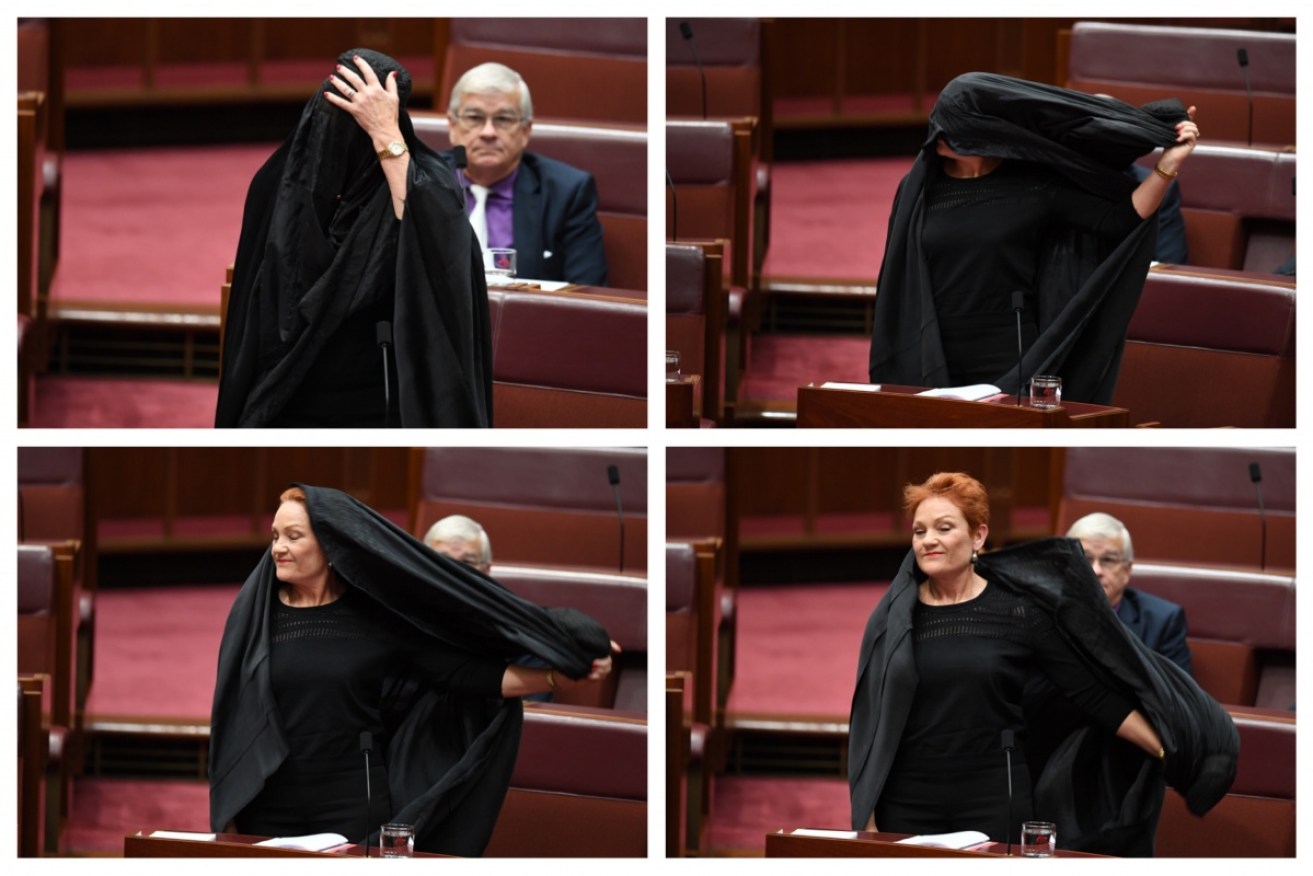 Pauline Hanson was slammed for walking into the Senate wearing a burqa in 2017.
