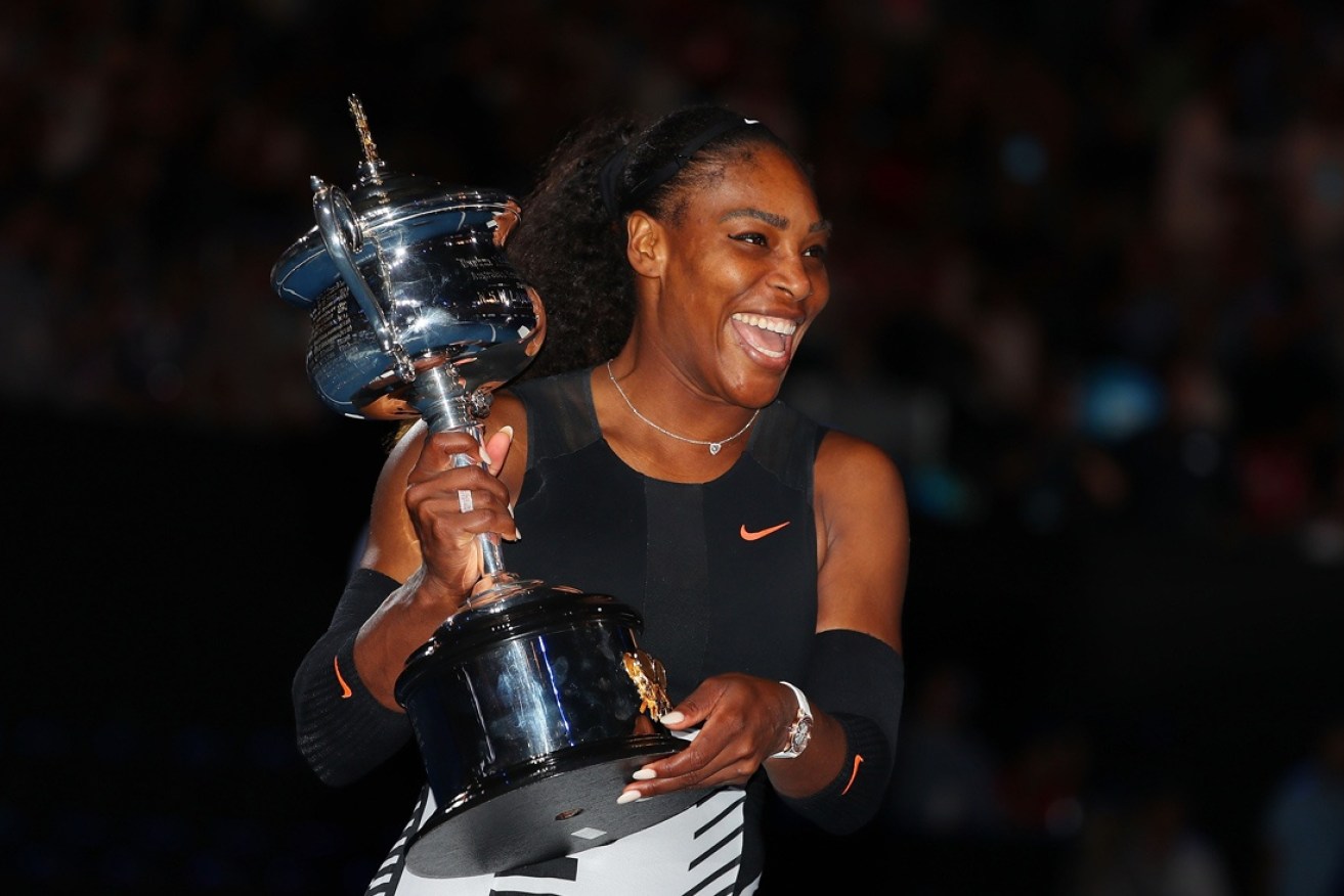 Serena Williams celebrates winning the 2017 Australian Open.