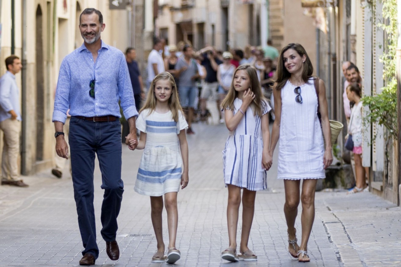 King Felipe VI and Queen Letizia and their two daughters holidaying in Mallorca, Spain.