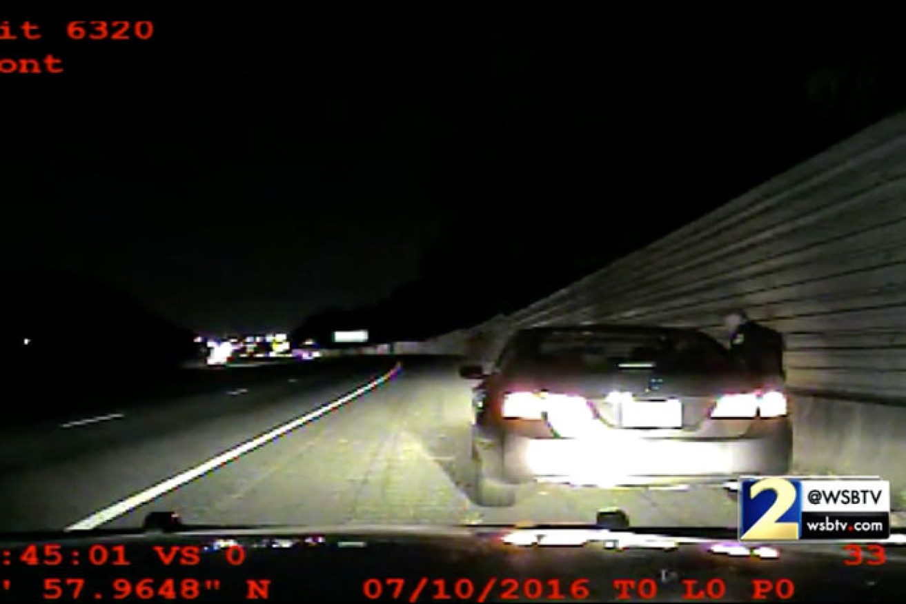 A screen shot from the officer's dash camera.