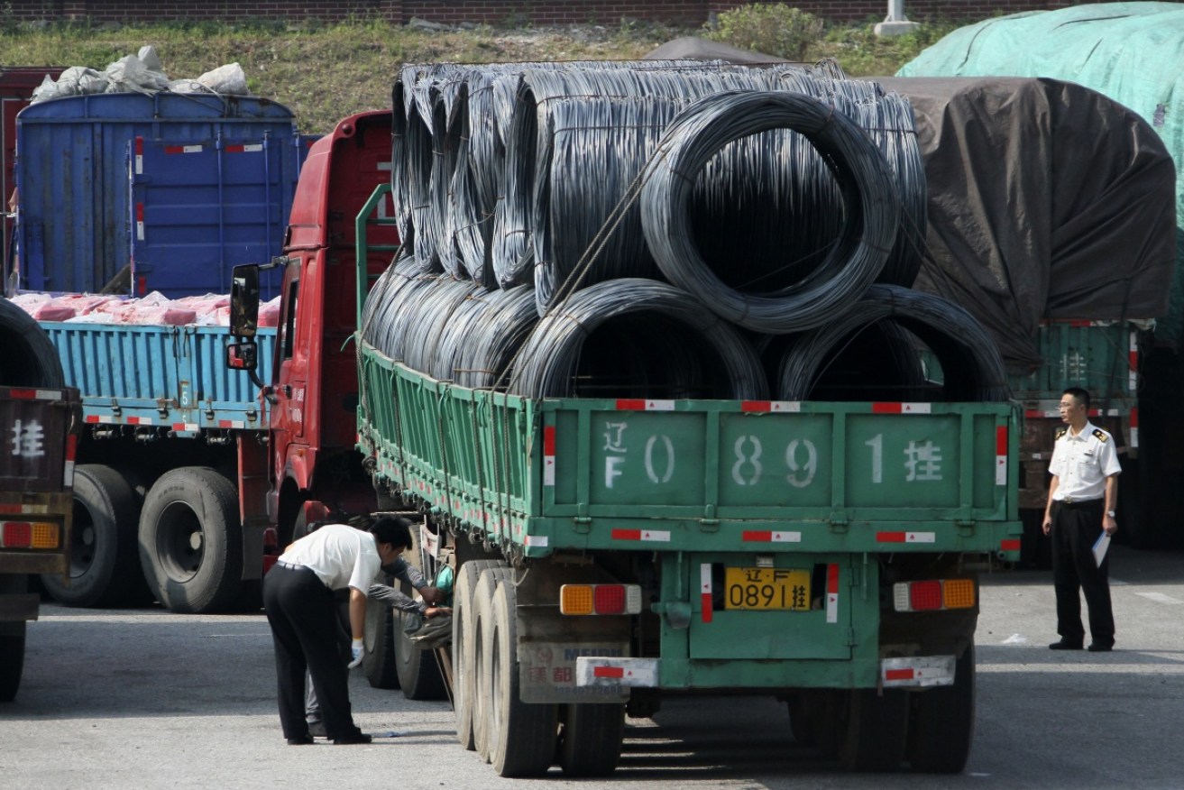 Customs officials in China inspect trucks bound for North Korea.