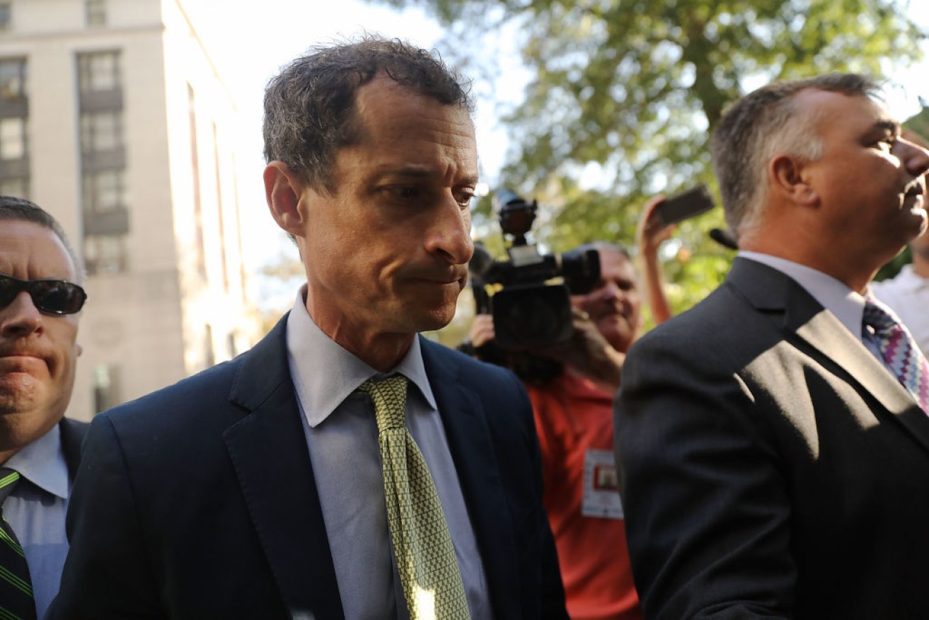 Mr Weiner arrives at a New York courthouse for his sentencing on Monday, local time.