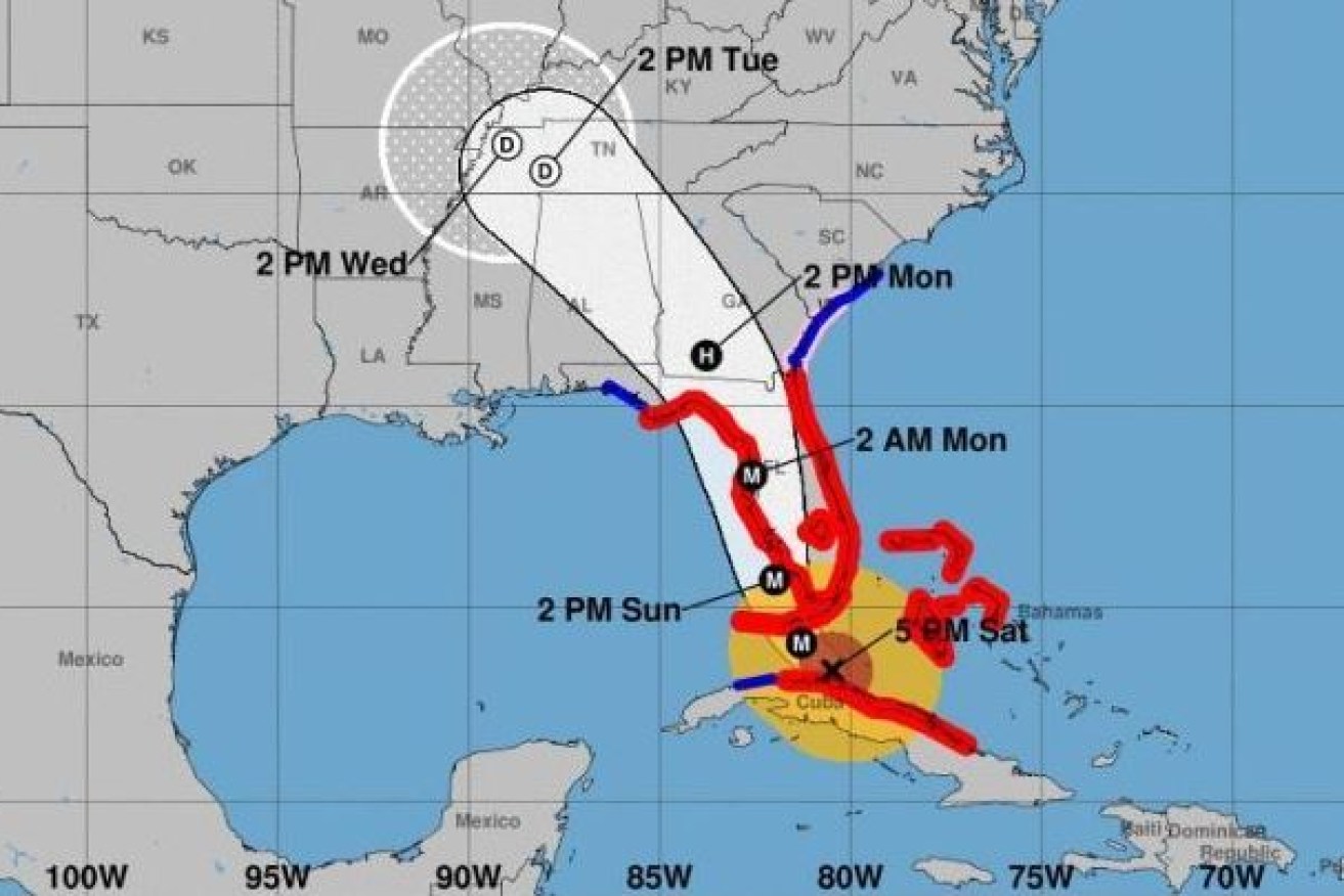 The projected path of Hurricane Irma.