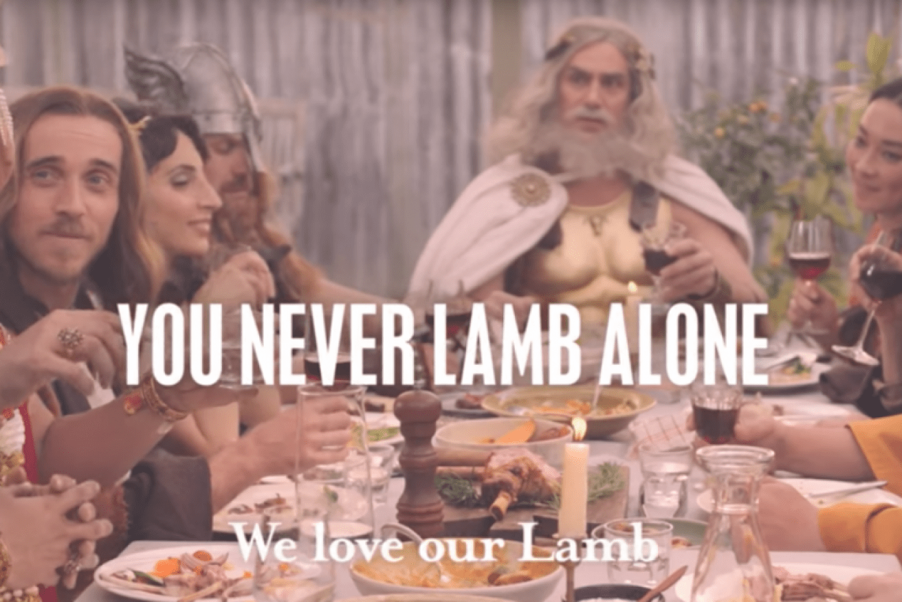 The new lamb ad features various deities enjoying a meal together. 