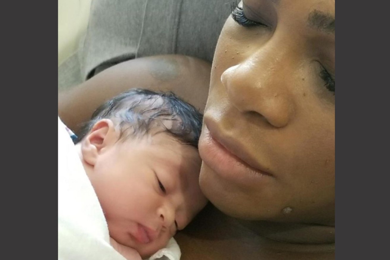 Serena Williams cuddles newborn Alexis in September. 