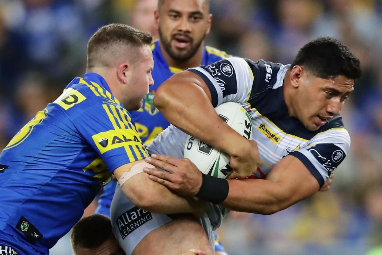 Jason Taumalolo of the Cowboys powers through the Eels' defence on the way to an unlikely victory.