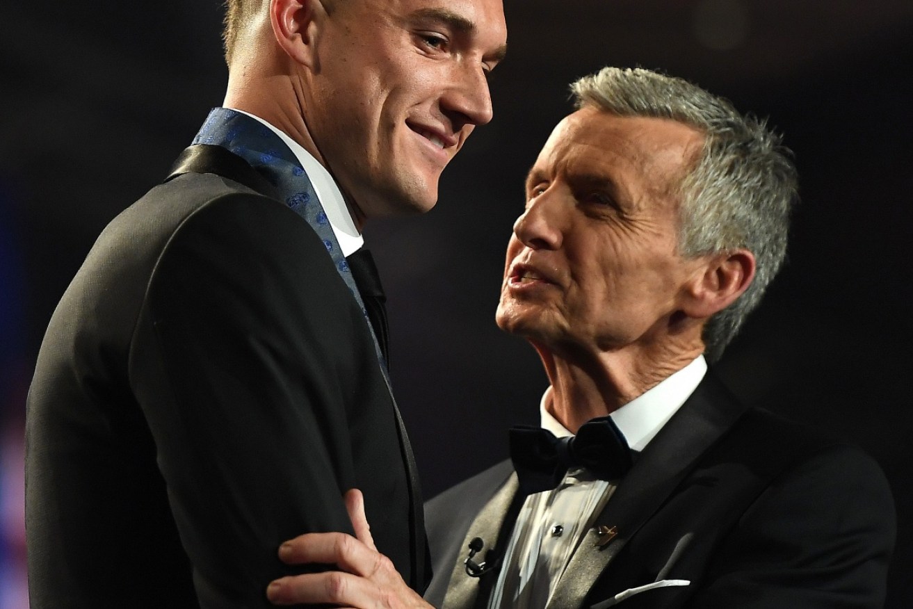 Bruce McAvaney (right) appeared to have a particular focus on medal winner Dustin Martin at the Brownlow.