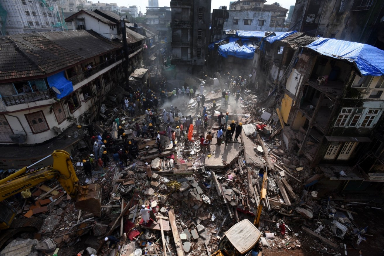 Search and rescue works in progress after a five storey building collapsed in Mumbai, India.