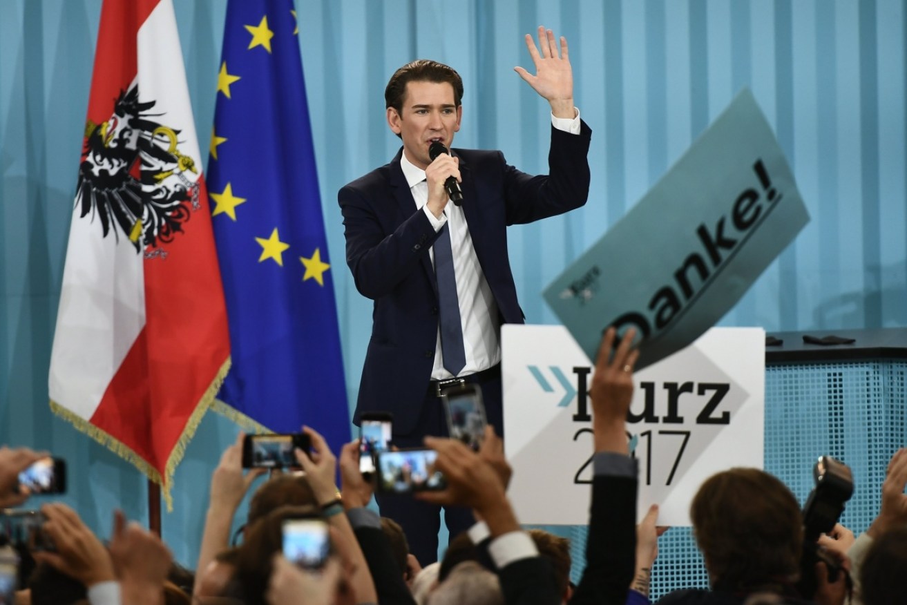 Sebastian Kurz addresses his supporters after winning the Austrian election.