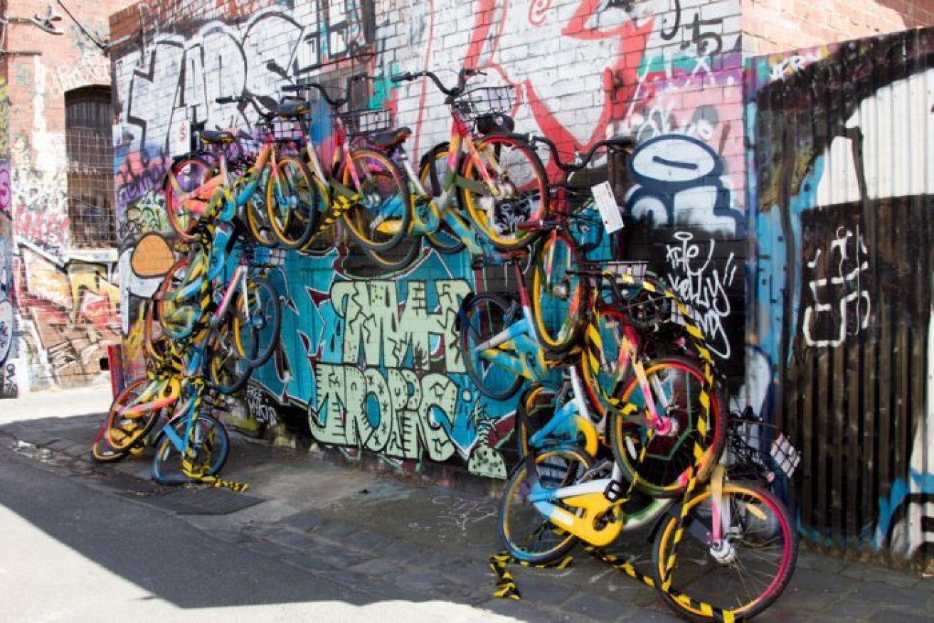 Art, transport or rubbish?  oBike says it does not encourage the use of its bikes as art.  