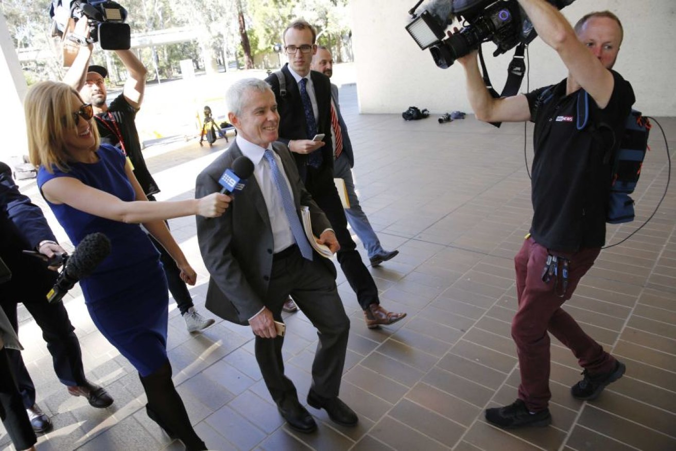 Senator Malcolm Roberts arrives at the High Court.