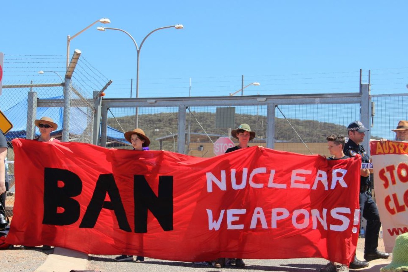 Activism like this demonstration outside the US base at Pine Gap won a Nobel Peace prize for the International Campaign to Abolish Nuclear Weapons.