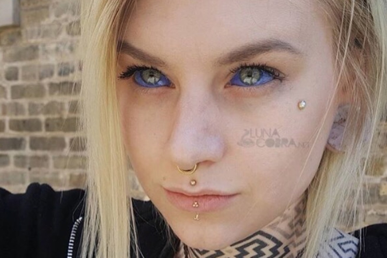 A photograph of a woman with tattooed eyeballs on Melbourne-based artist, Luna Cobra's Instagram page. 