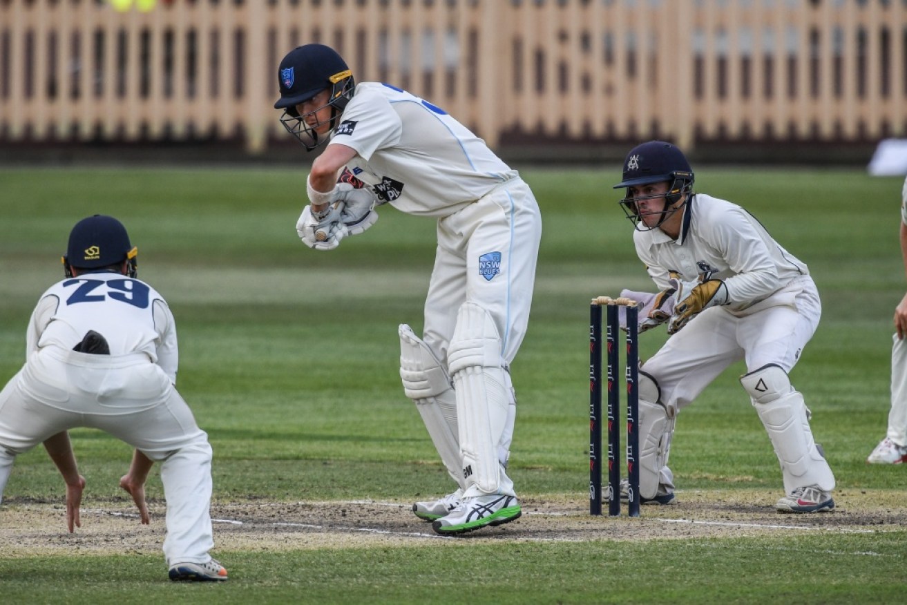 Nick Larkin of NSW on the defensive during day three of the  Sheffield Shield match between NSW and Victoria.  